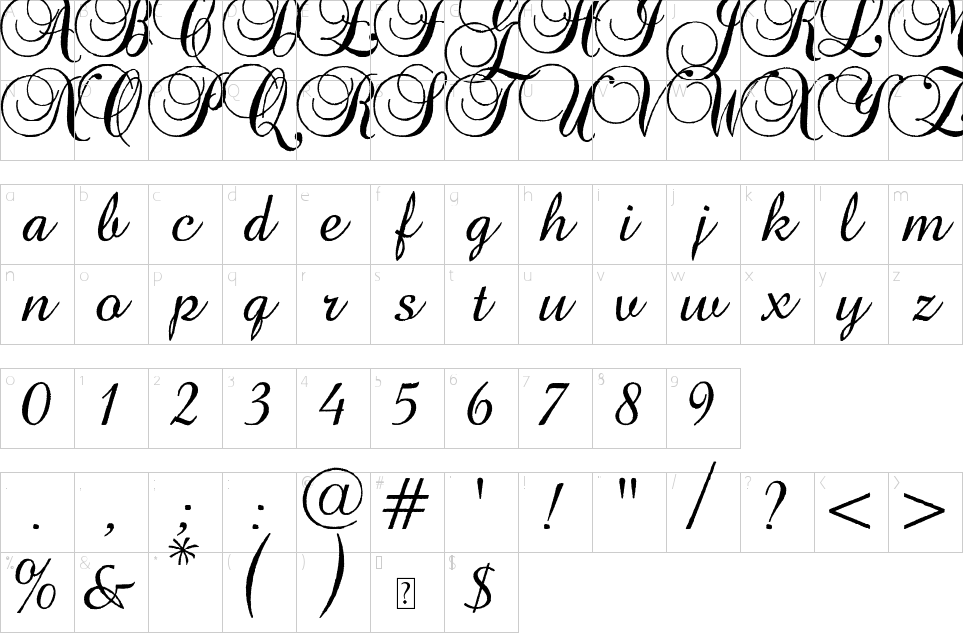 巴洛克式古董腳本字體字符圖