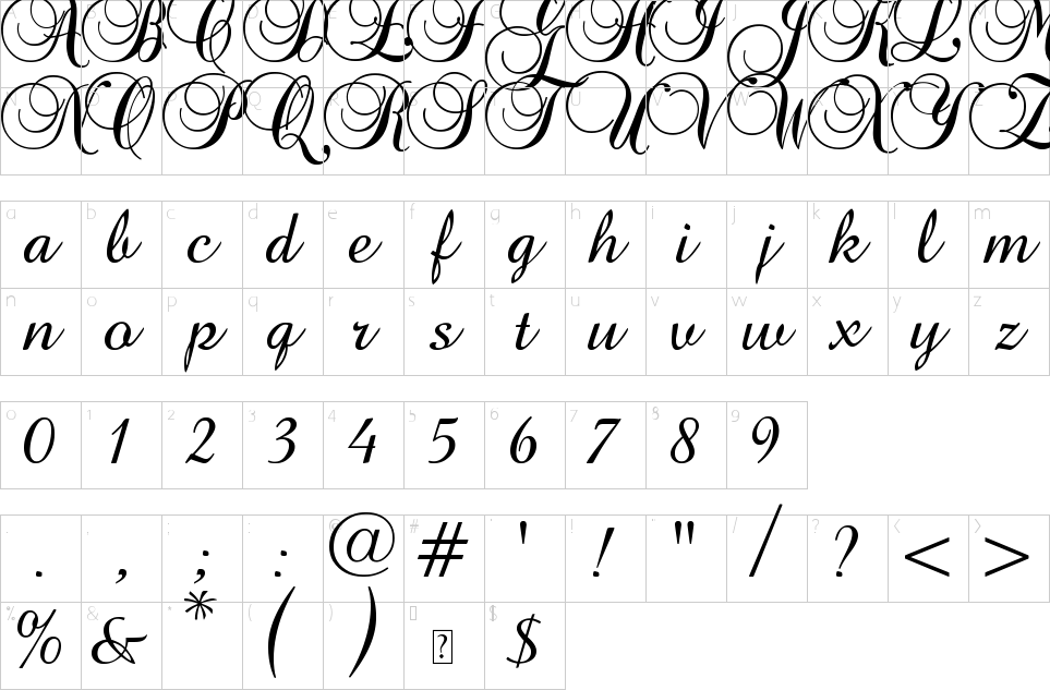 巴洛克式脚本字体字符图
