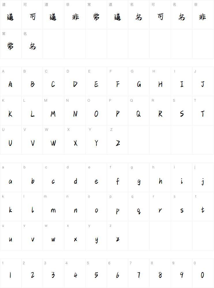 Gentle font with guns and roses Character Map