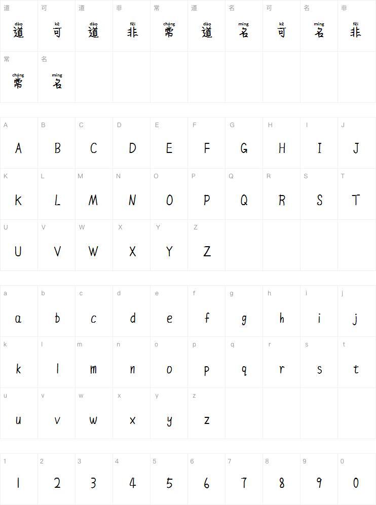 Love letter pinyin font Character Map