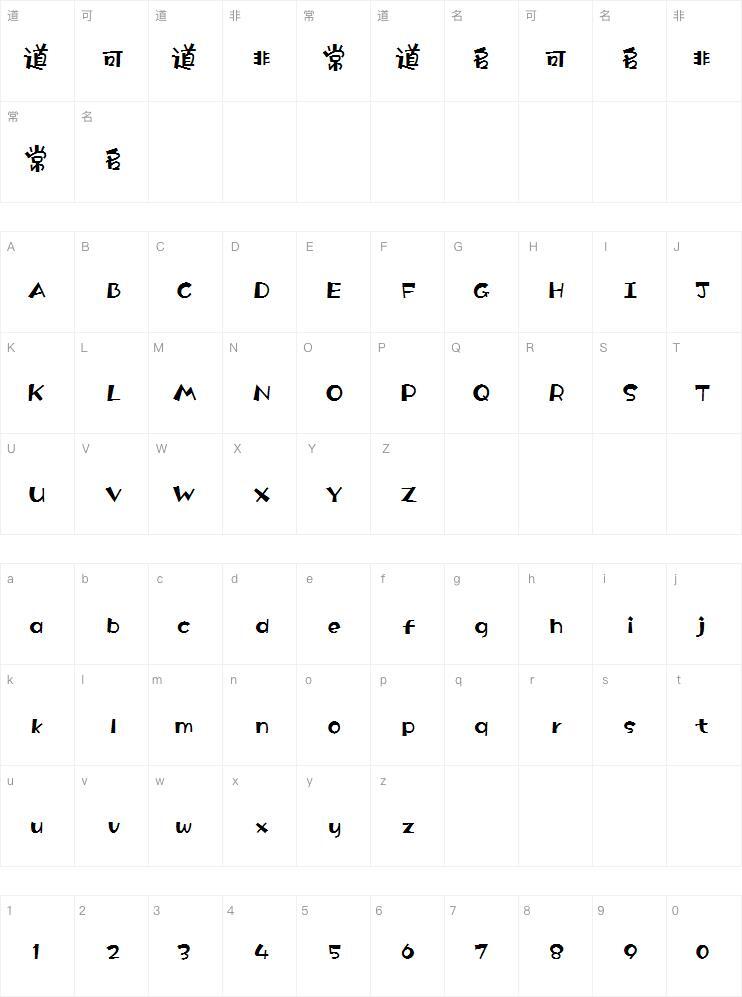 Aa round style font Character Map