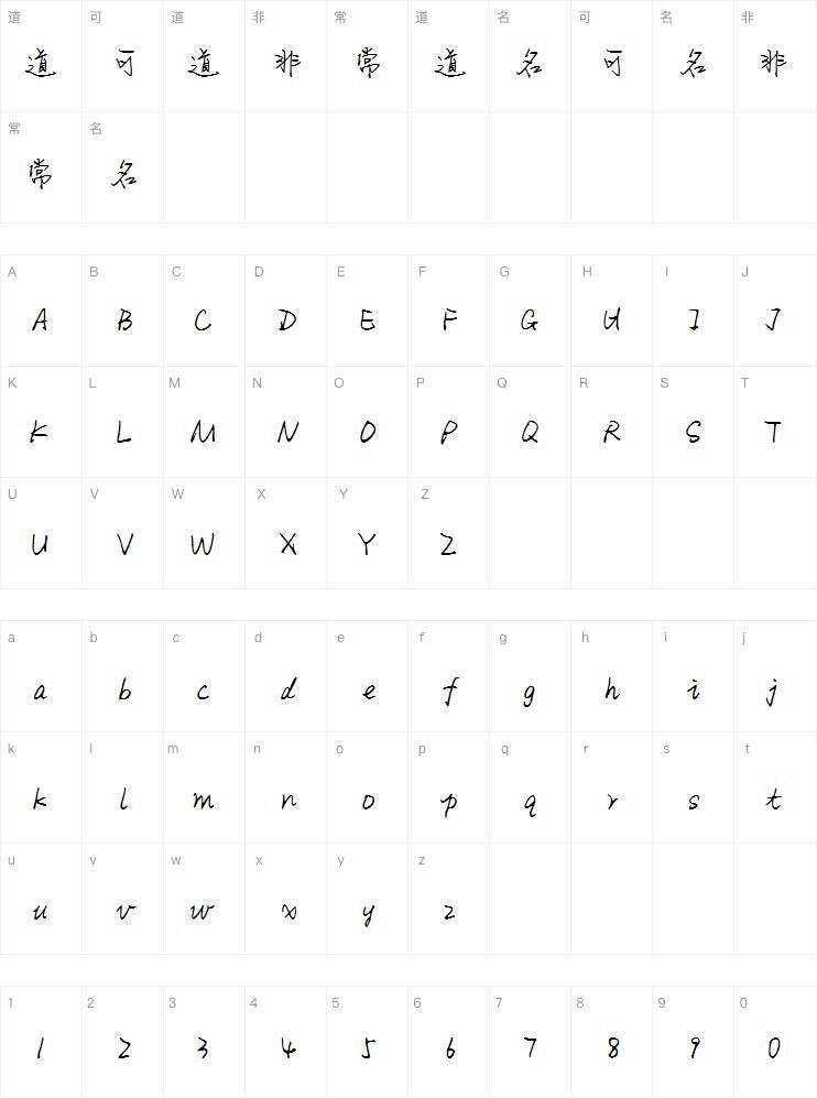 Aa Xiaoyixingkai font Character Map