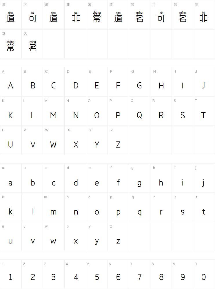 Zixinfang Shiya Pinyin yazı tipi Karakter haritası