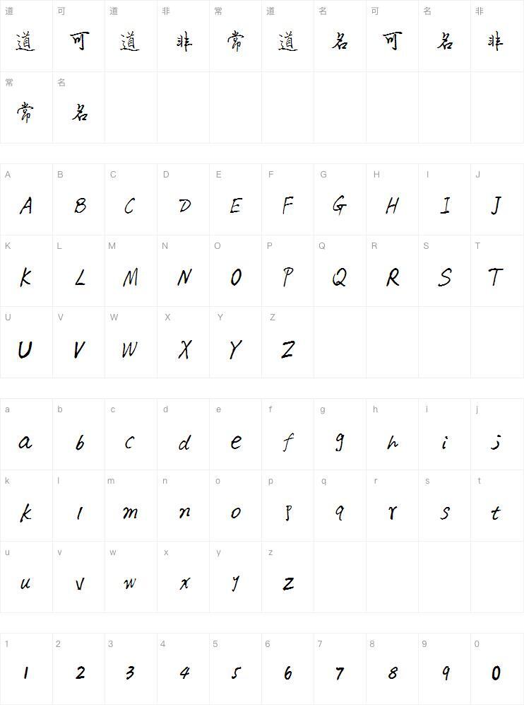Hancheng Bobo hard line font Character Map