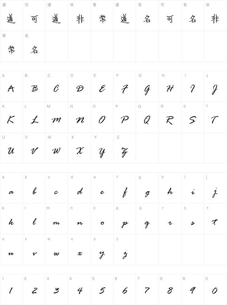 Han Cheng Specchi font Character Map
