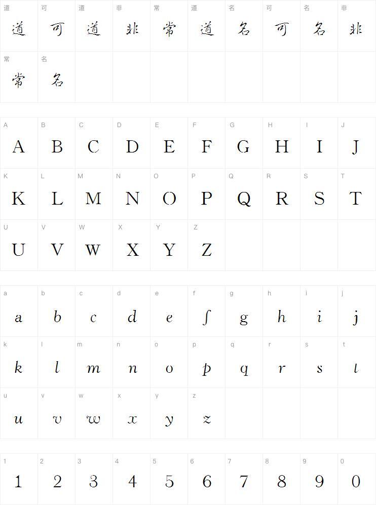 Jizi Classic Cursive Simplified Traditional Font Character Map