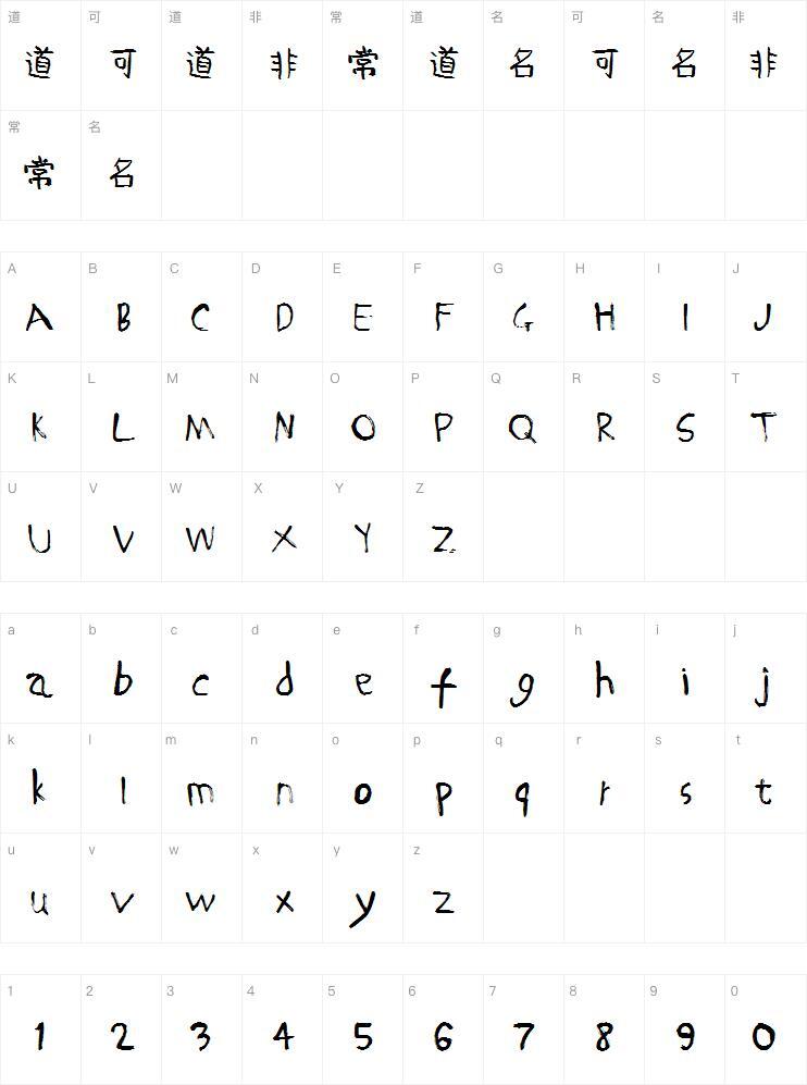 Two-character fun font Character Map