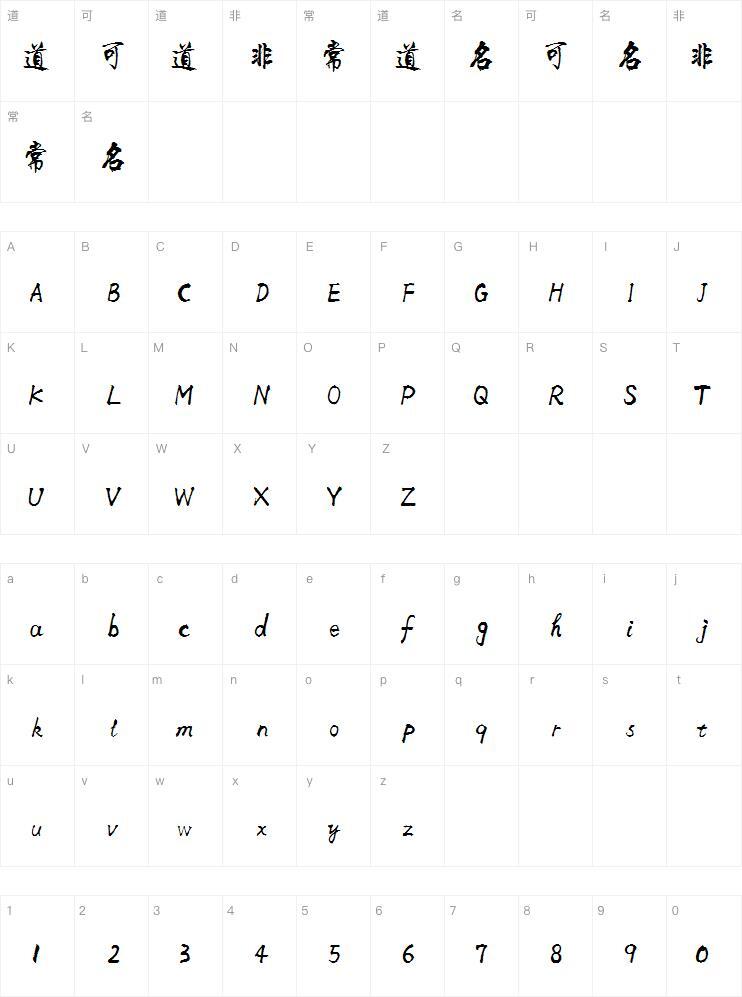 Li Xuke's brush and running script font Character Map