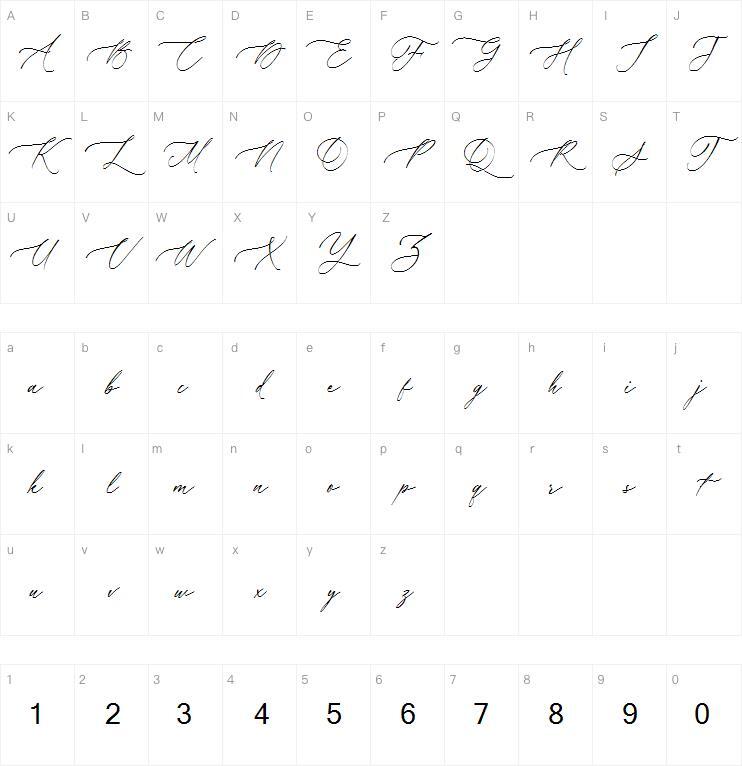 Адоретта字体 Карта персонажей
