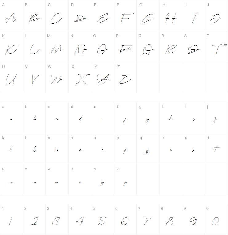Bellogia Signature字体字符图