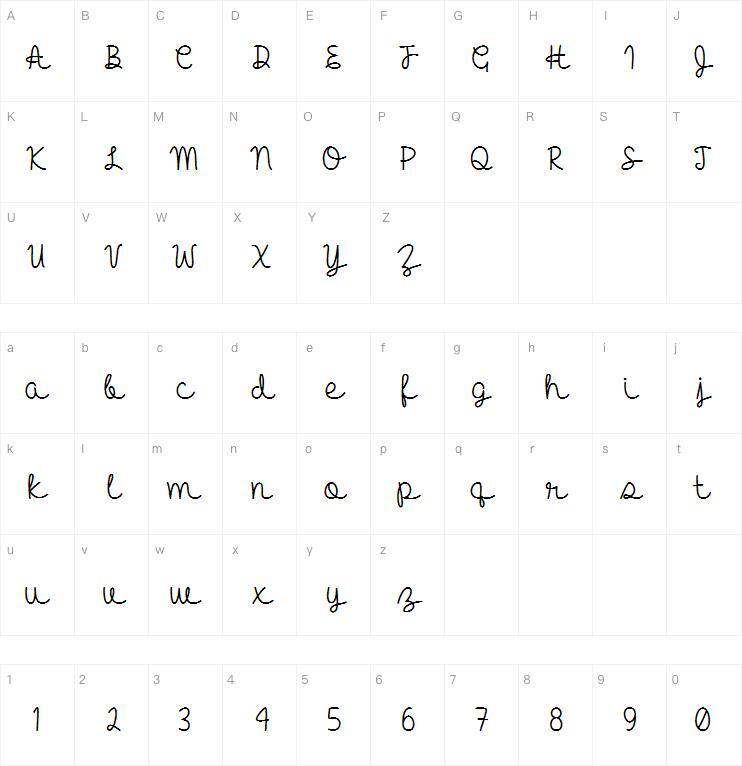 Olá mágoa 字体 Mapa de caracteres