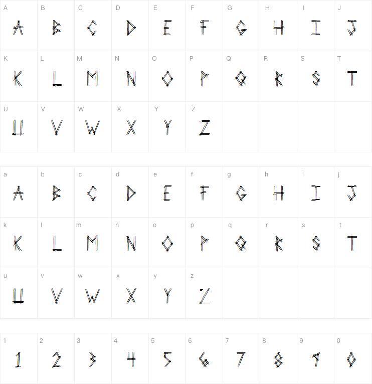 2プロングツリー字体キャラクターマップ