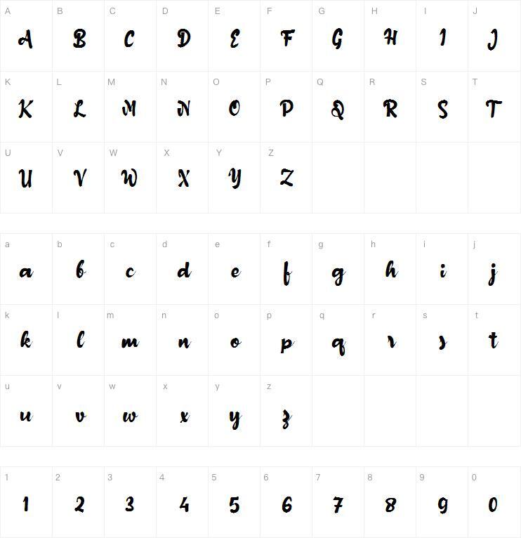 uma Escrita Atusana 字体 Mapa de caracteres
