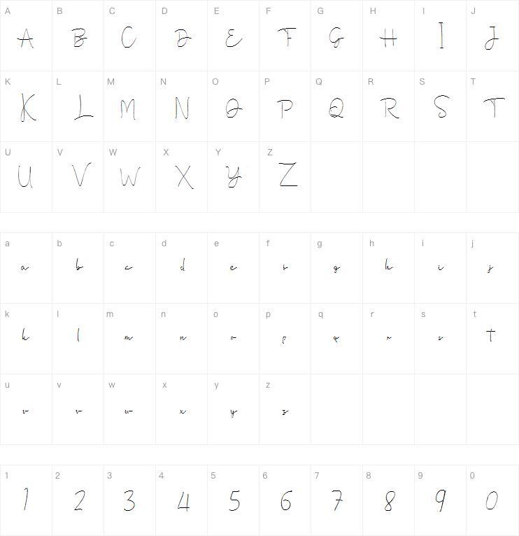 Dalty字体 Carte de caractère