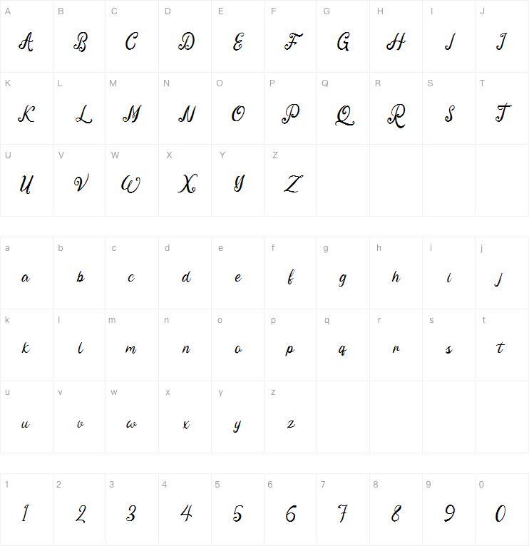 Fine Spring字体 Mappa dei caratteri