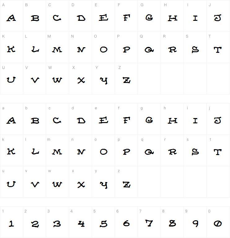 Almanac handwritten font Character Map