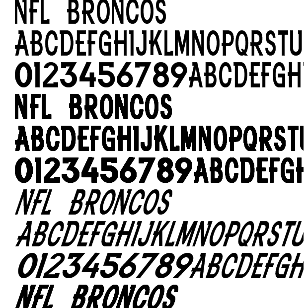 NFL BRONC cartoon font Character Map