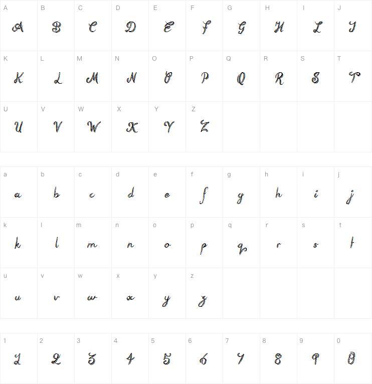 ラフスクリプト字体キャラクターマップ