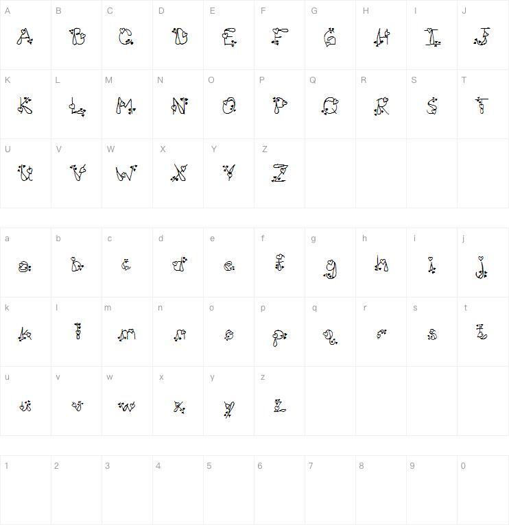 LSHeartThrob字体 Карта персонажей