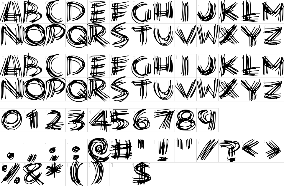 Scribble Lines Font Mappa dei caratteri