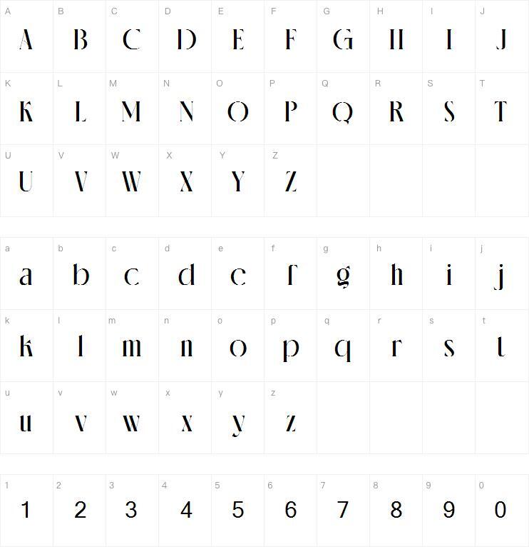 serif mengkilap 字 体 Peta karakter