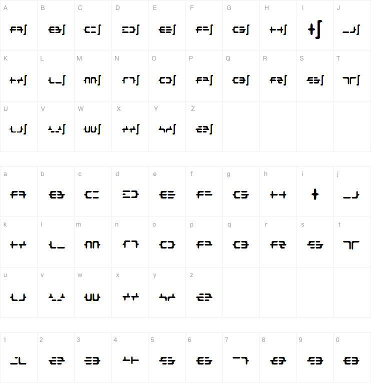 Deoxy 字体 Mappa dei caratteri