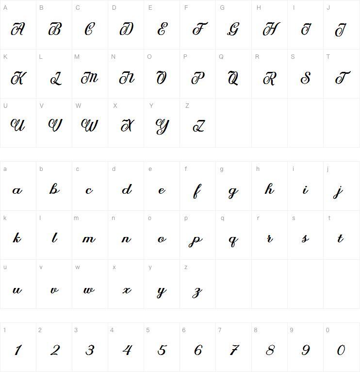 Achelan Script 字體字符圖