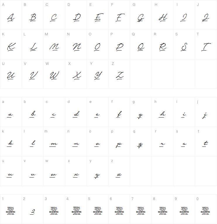 Notera 2 Подчеркивание字体 Карта персонажей
