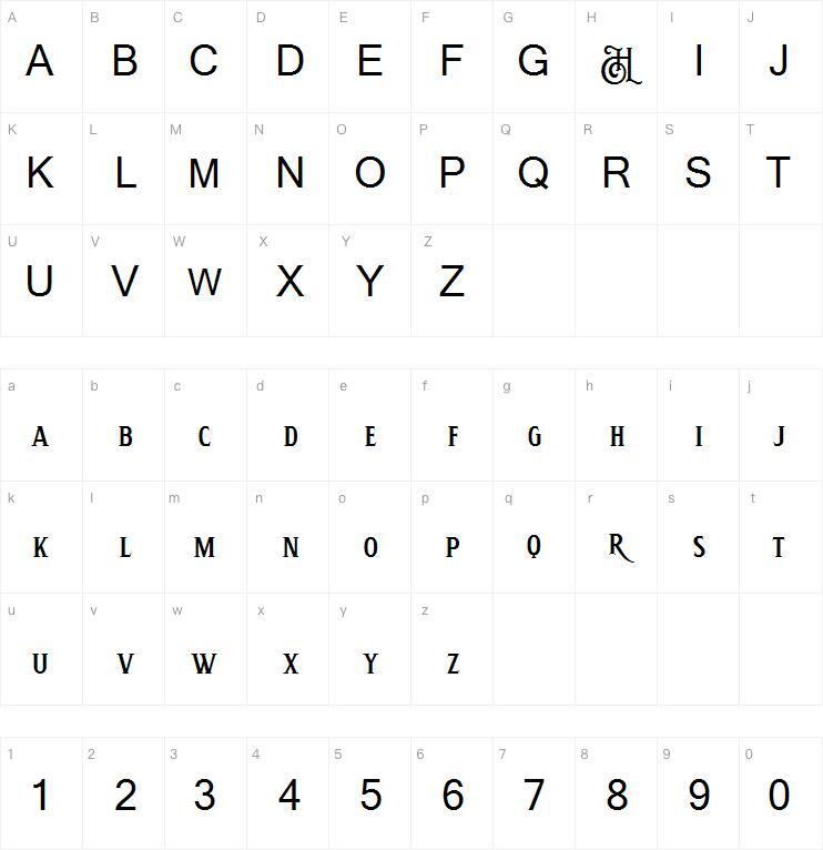 Hemera II 字体 Mapa de caracteres