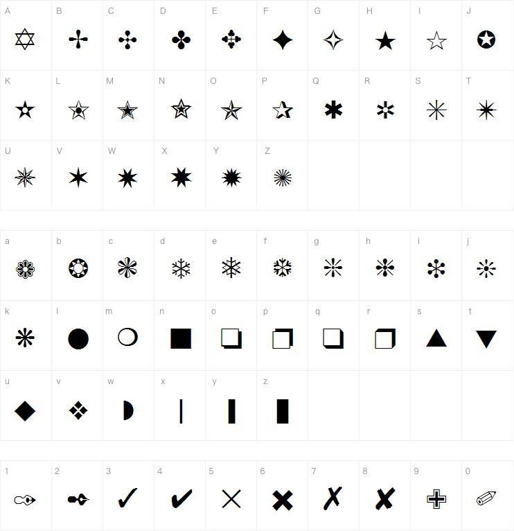 59photofont字体 Mapa de personajes
