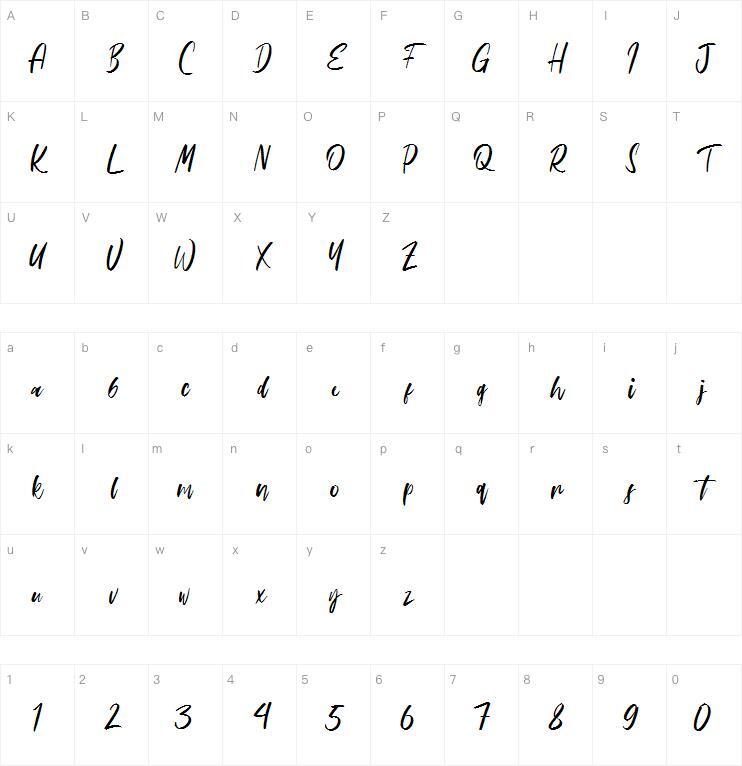 Eclaire字体 Karakter haritası