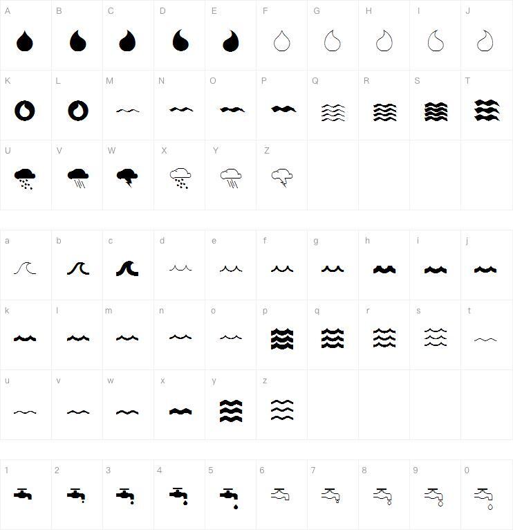 Sebagian besar gelombang字体 Peta karakter