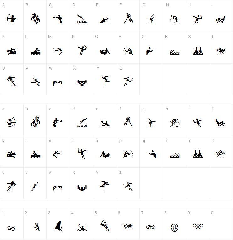 Juegos Olímpicos字体 Mapa de personajes