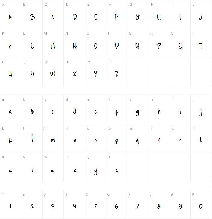 Quickbrown字体 Mappa dei caratteri