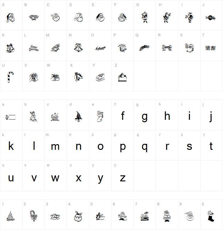 Xmas 字体 Mappa dei caratteri