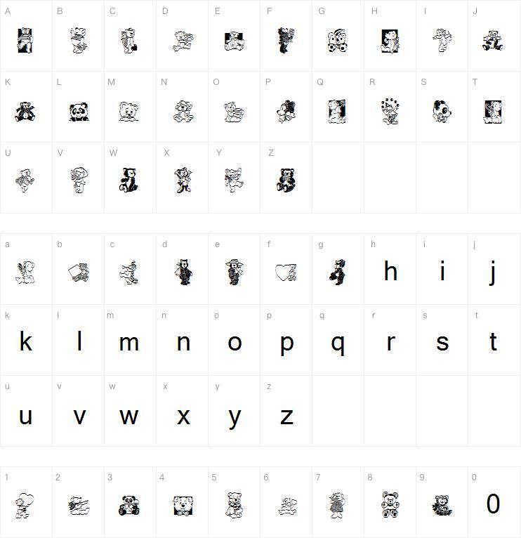 Teddyber字体 Mapa de personajes