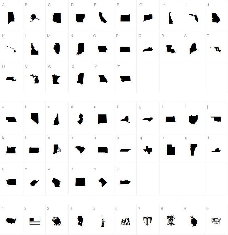 Usbats字体 Mapa de caracteres