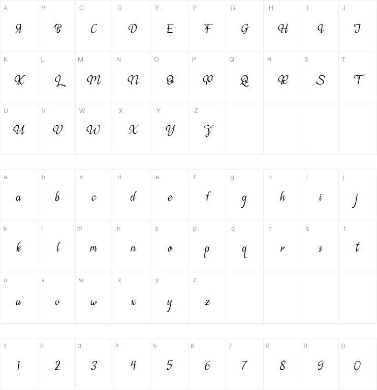 Violleva字体 Mappa dei caratteri