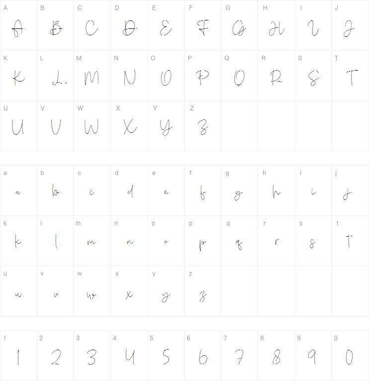 Amichan字体 Carte de caractère