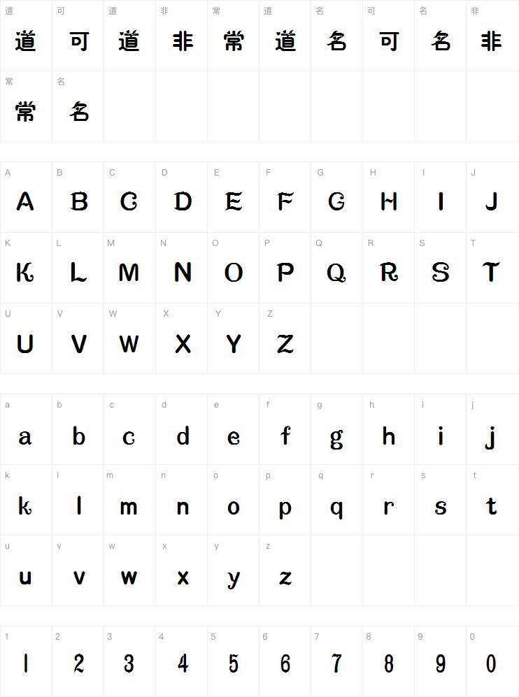 Unduhan font Mini Xiuying Peta karakter
