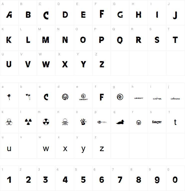 Farcry字体 Carte de caractère