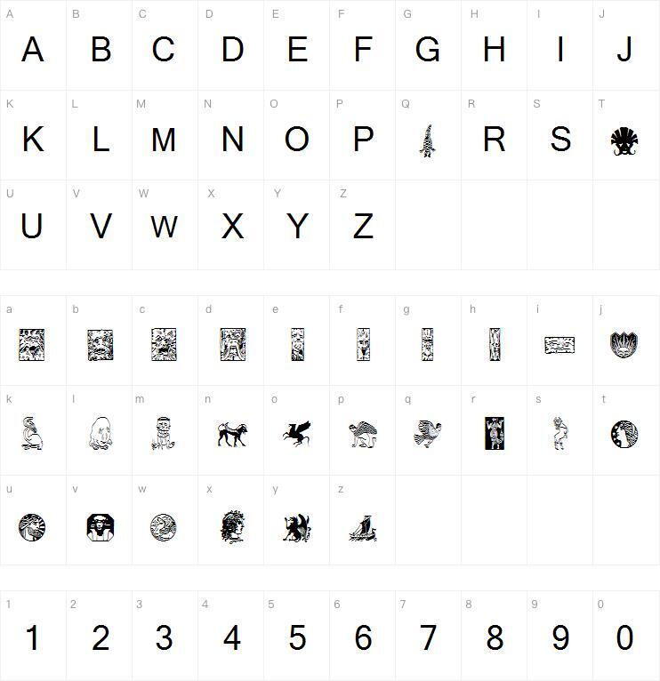 Fabeldyr字体 Mapa de caracteres