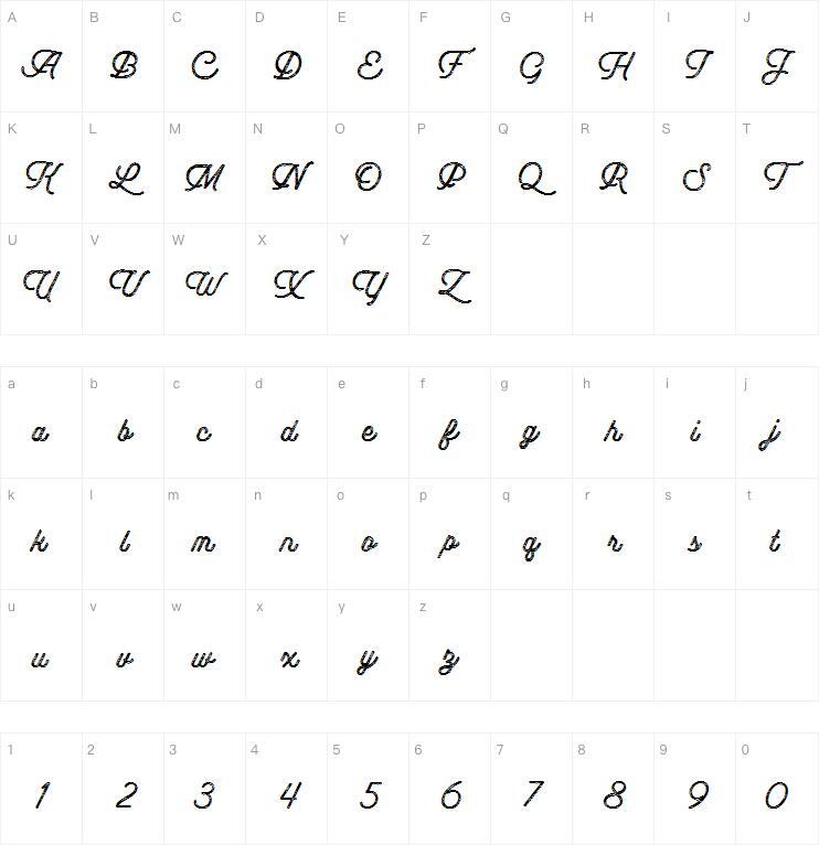 Indonésia Script Rough字体 Mapa de caracteres