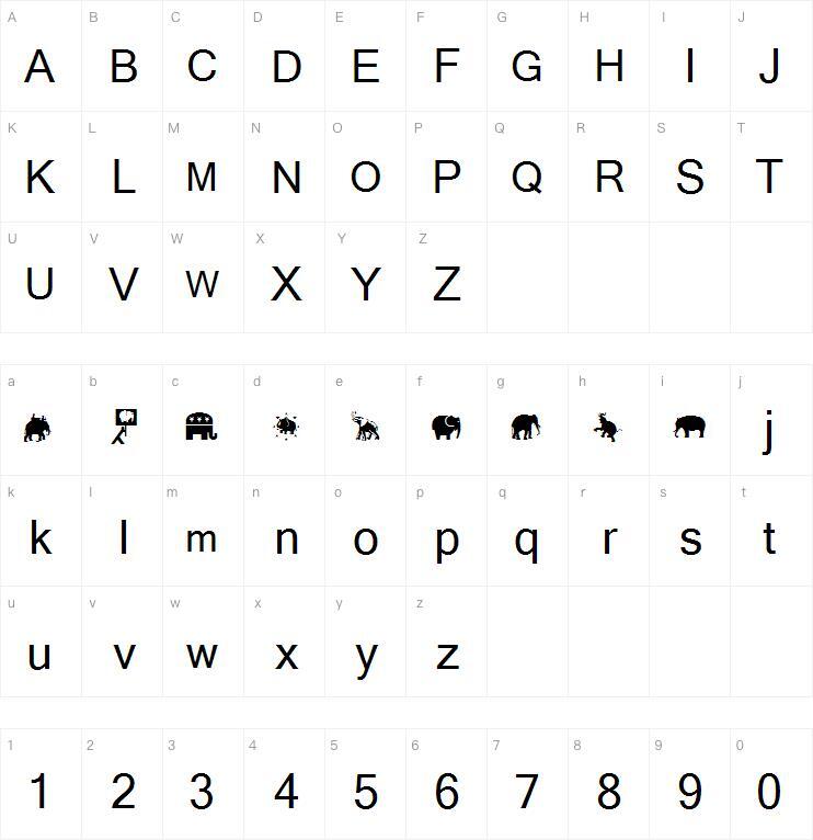 Elefont字体 Mappa dei caratteri