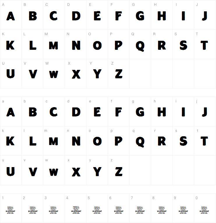 Rougant字体 Karakter haritası