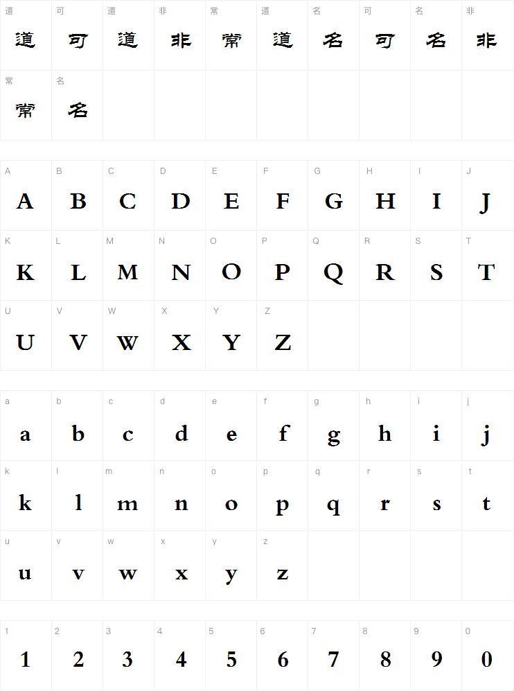 Mini Jane Li II font Character Map