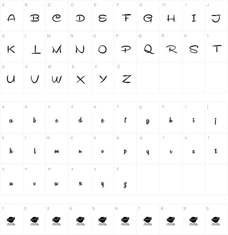 Remachine Script字体 Mapa de personajes