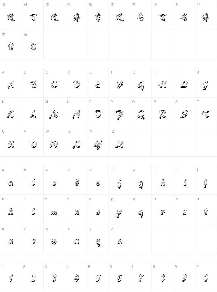 Шрифт Mini Jane с гравировкой Карта персонажей
