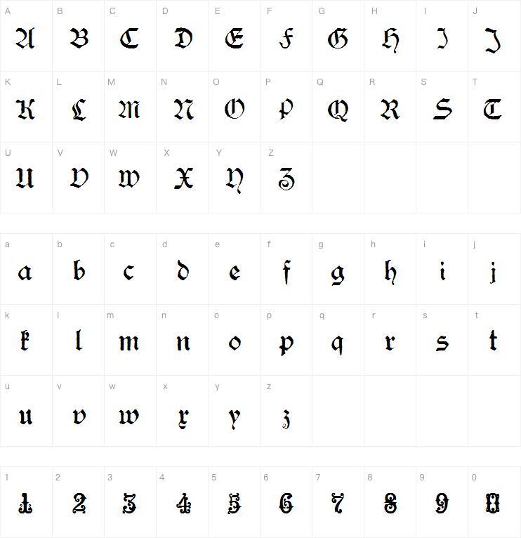 bu Gothic Hybrid字体 Carte de caractère