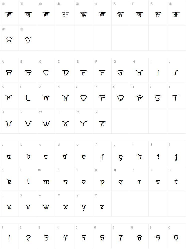 Mini Jane Chen frequency broken font Character Map
